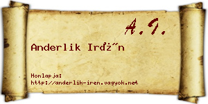 Anderlik Irén névjegykártya
